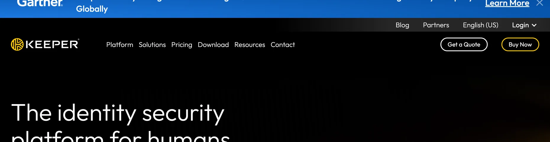 Keeper homepage: The identity security platform for humans, machines and AI agents, recognized in Gartner PAM Magic Quadrant