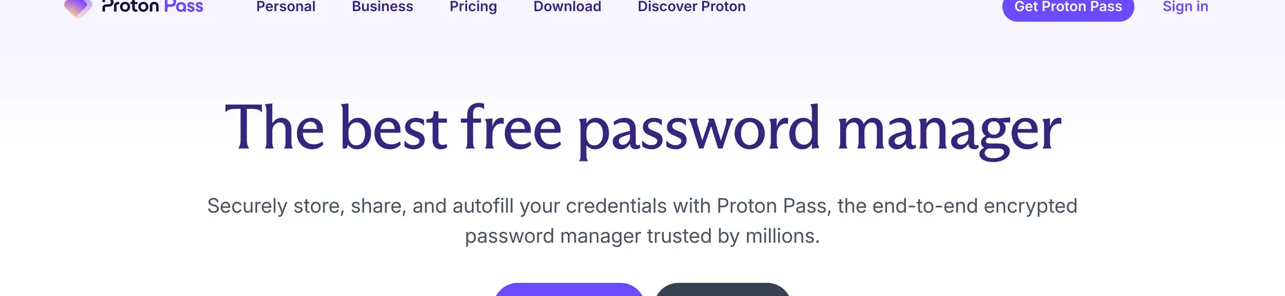 Proton Pass homepage: The best free password manager, end-to-end encrypted, 100M+ accounts and 4.8 star rating
