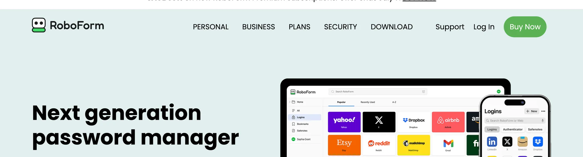 RoboForm homepage: Next generation password manager, leading the way in password management technology