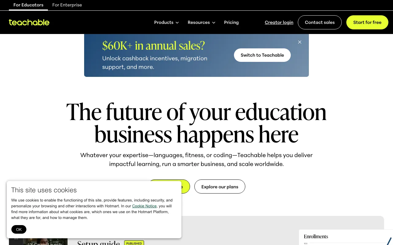 Teachable homepage