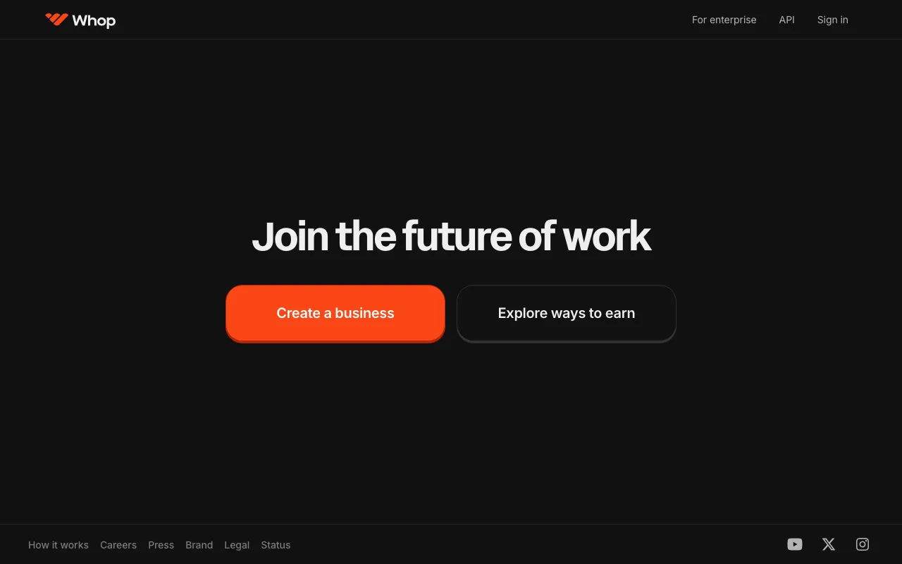 Whop homepage