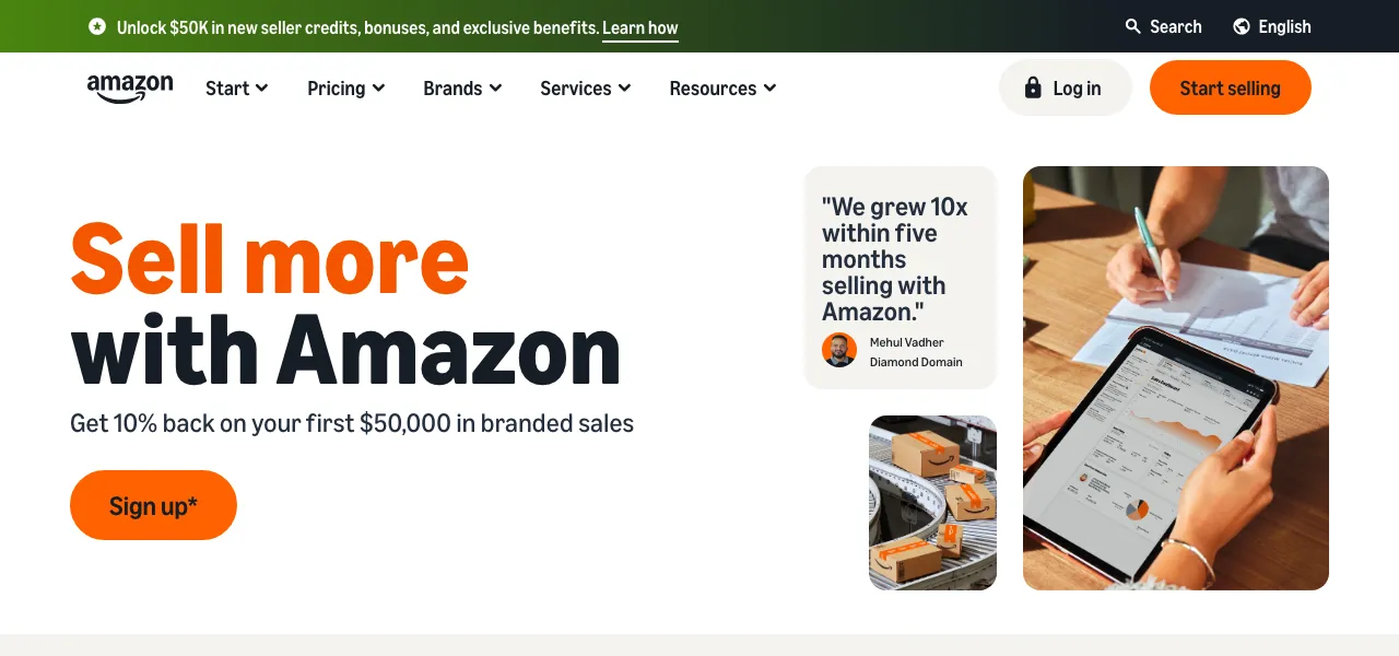 Amazon Seller homepage
