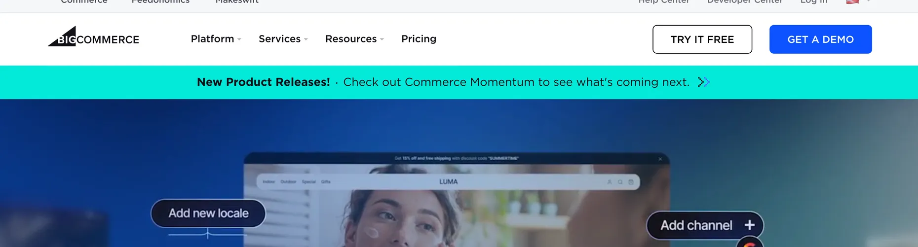 BigCommerce homepage: Your business was never a one-size-fits-all, with new Commerce Momentum product releases