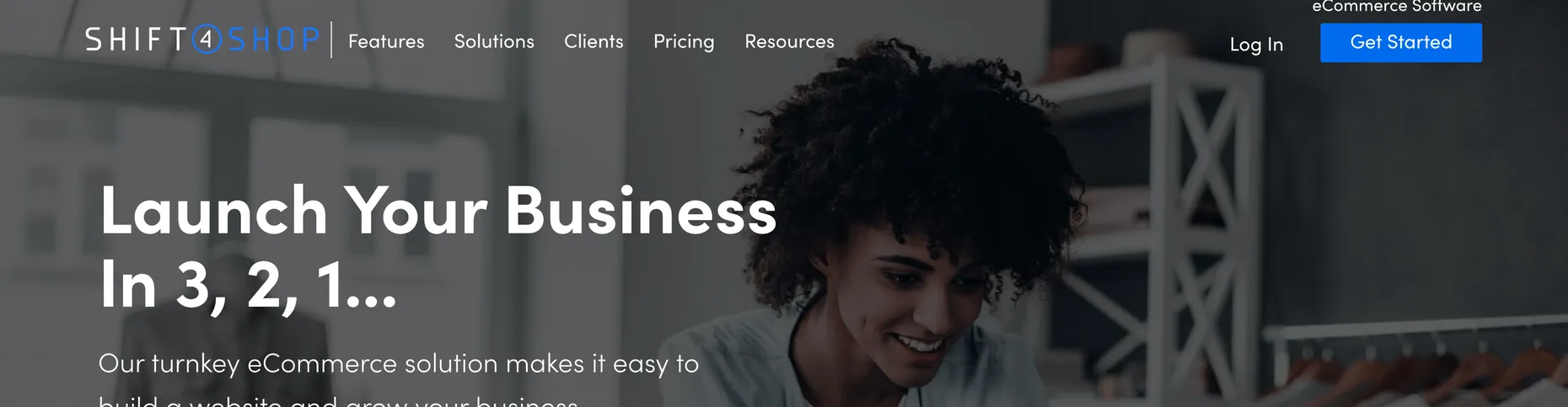 Shift4Shop homepage: Launch your business in 3, 2, 1, turnkey ecommerce solution to build a website and grow your business