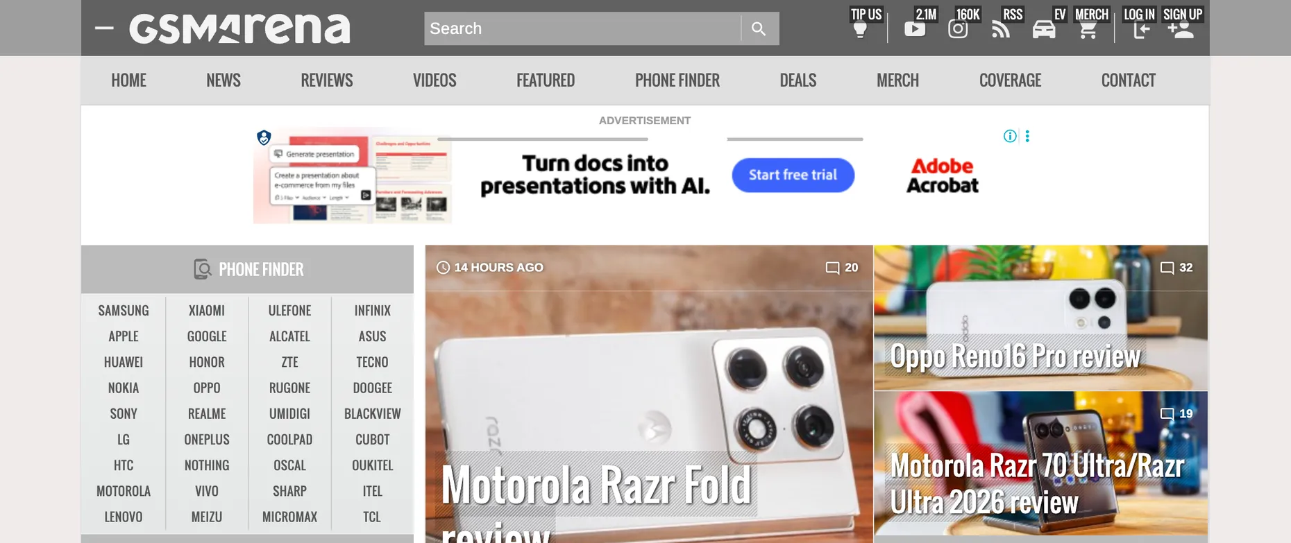 GSMArena homepage