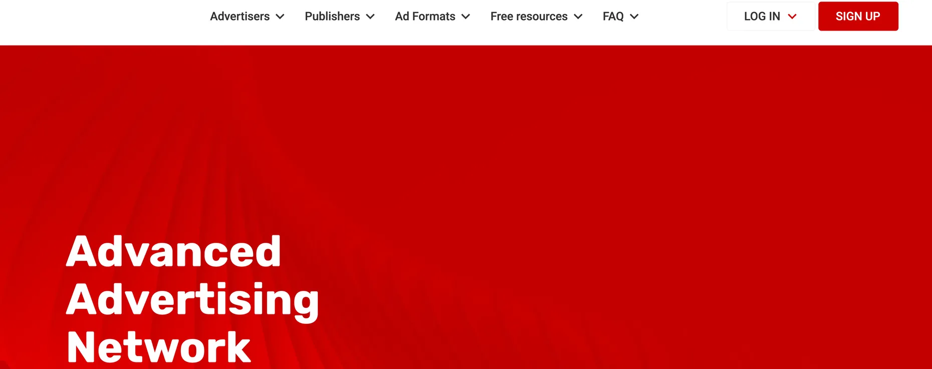 Adsterra homepage headline: Advanced Advertising Network with a unique partner care approach
