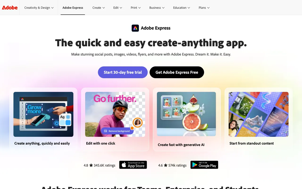 Adobe Express homepage screenshot