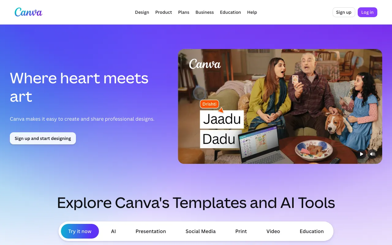 Canva homepage screenshot