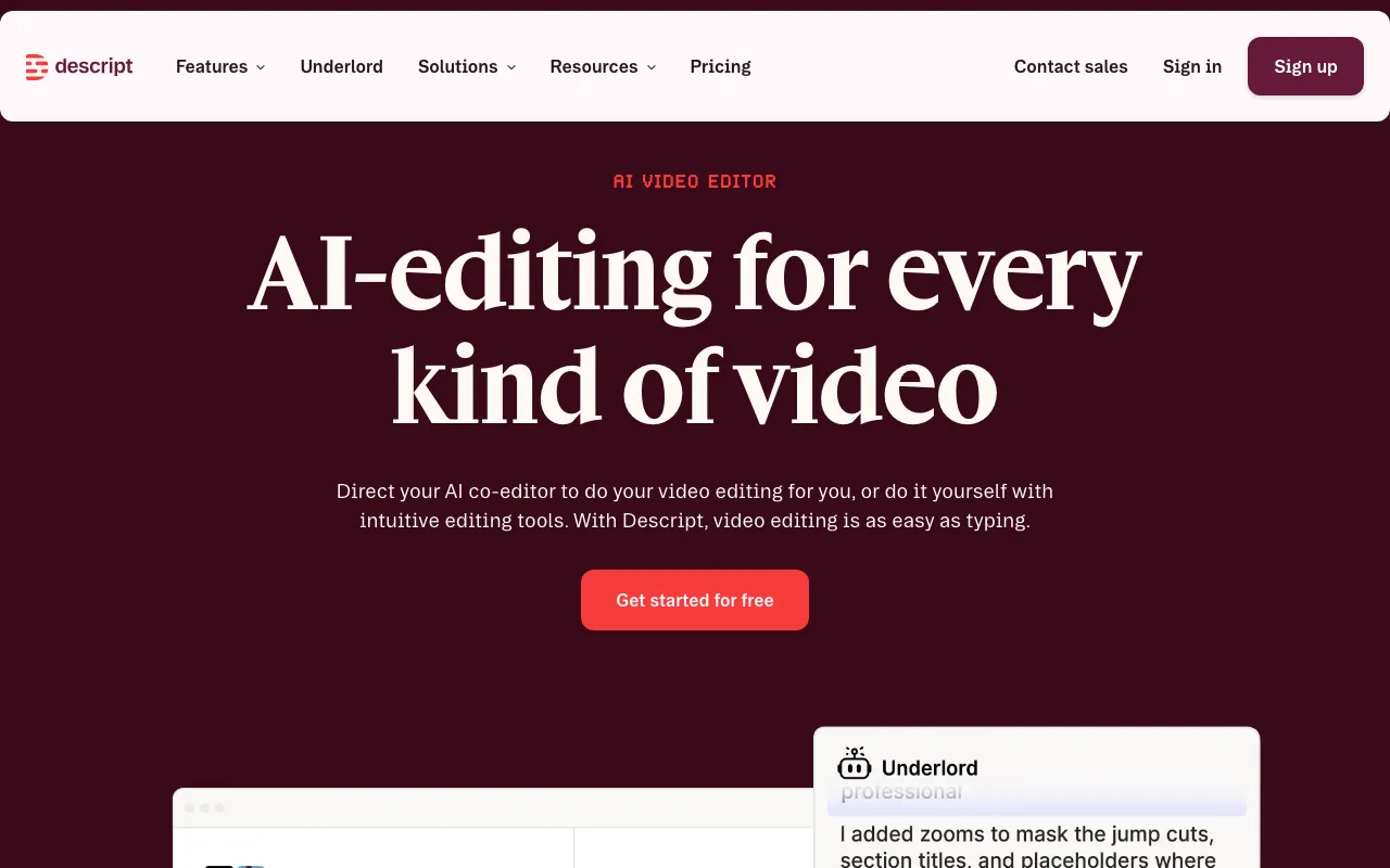 Descript homepage screenshot
