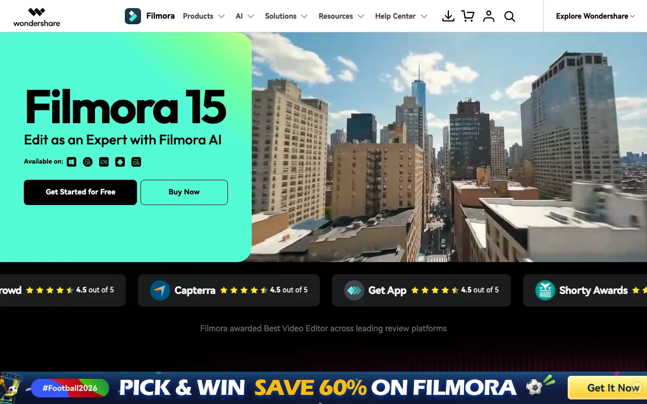 Filmora homepage screenshot