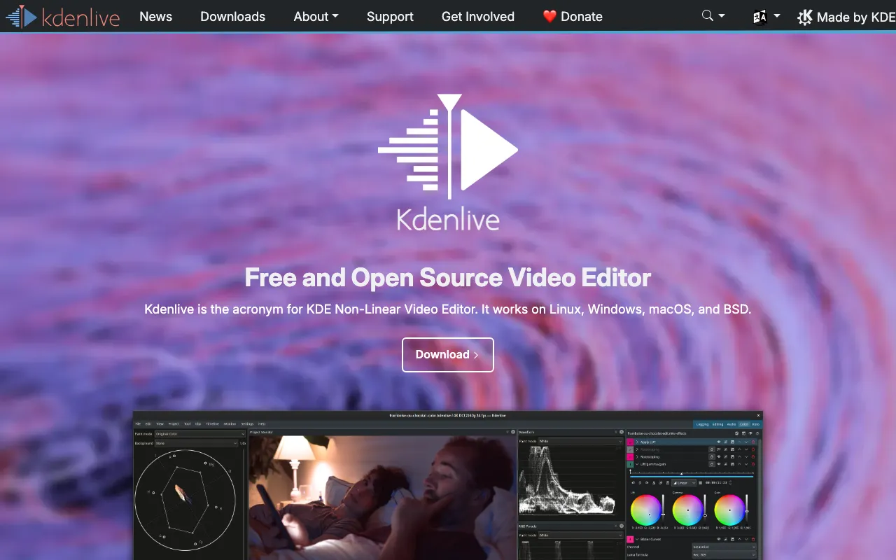 Kdenlive homepage screenshot