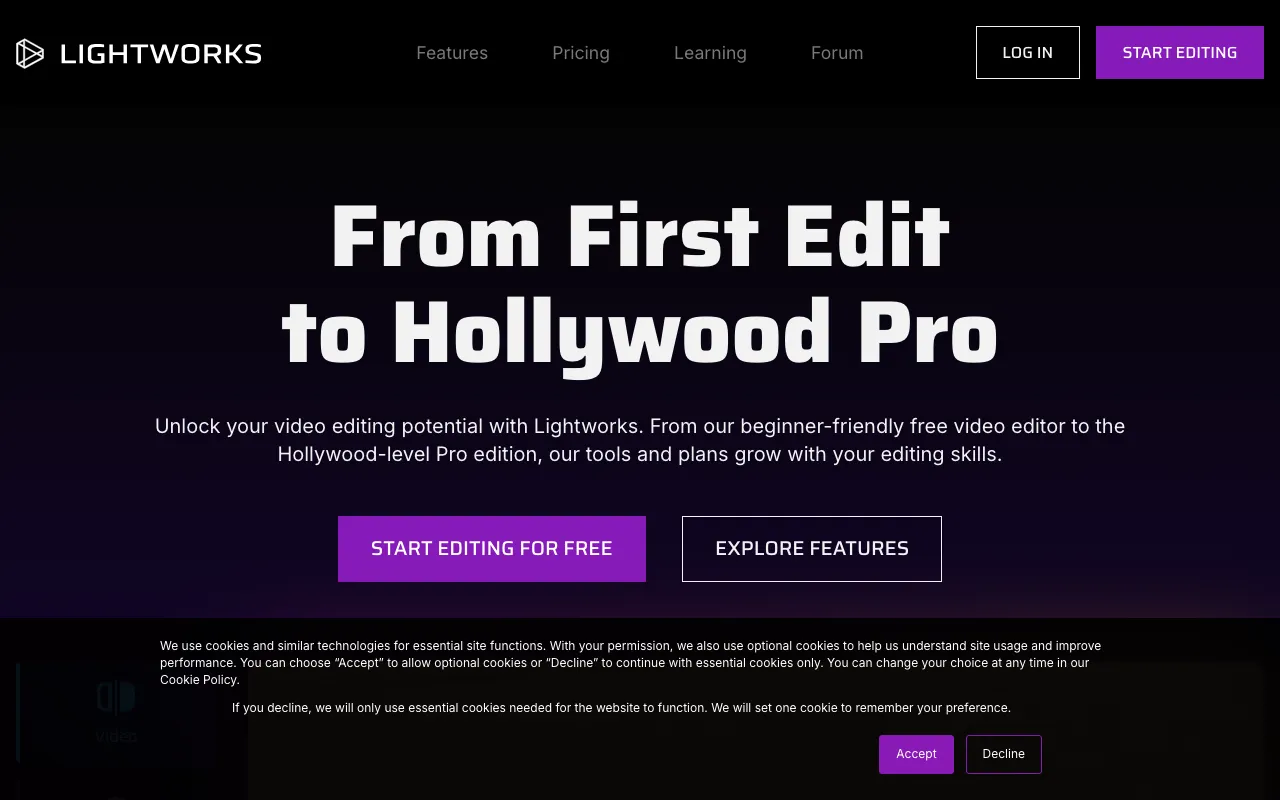Lightworks homepage screenshot