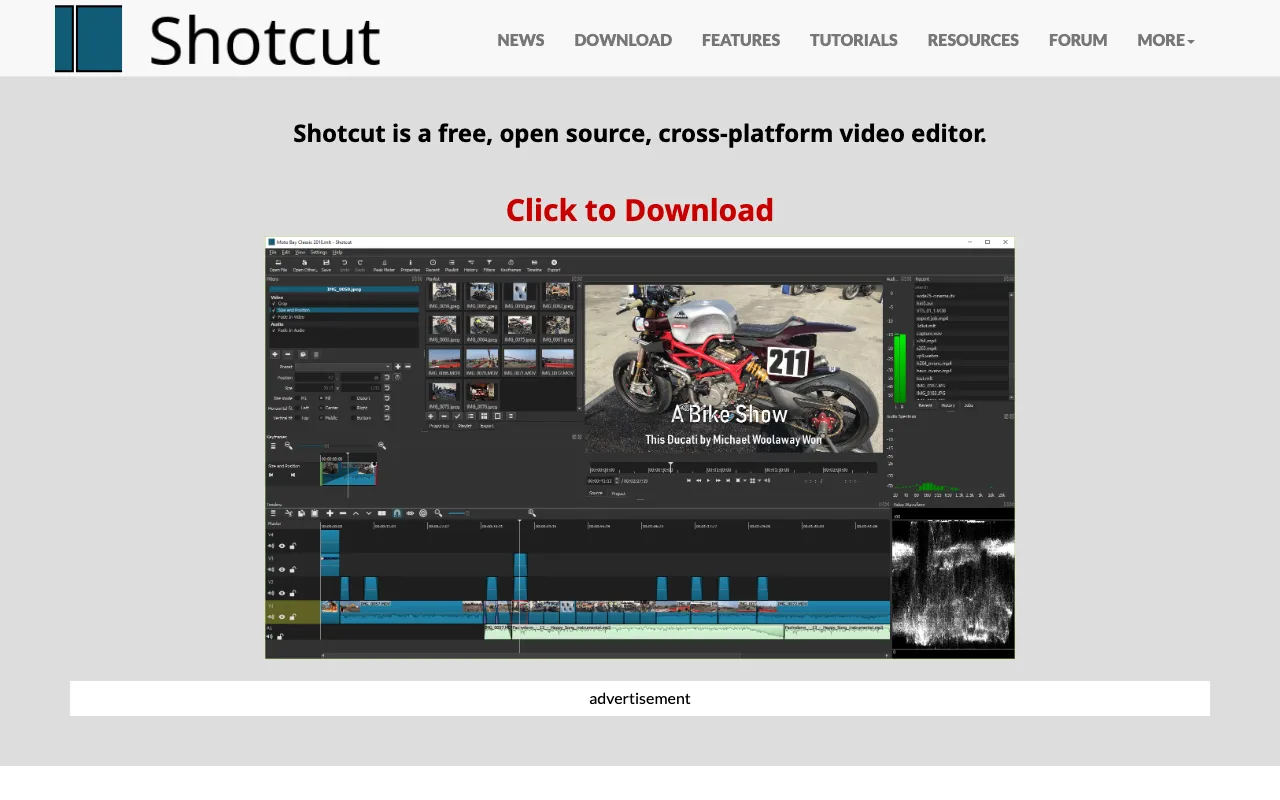 Shotcut homepage screenshot