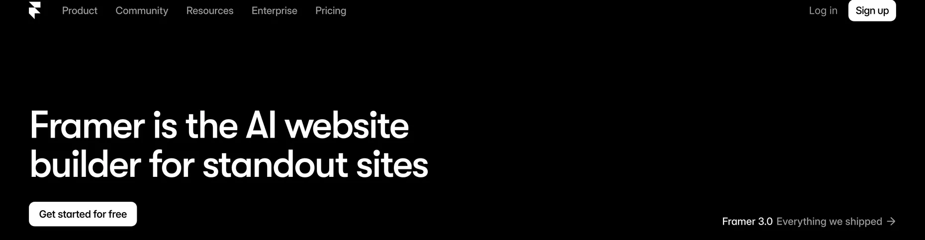 Framer homepage: Framer is the AI website builder for standout sites, get started for free, Framer 3.0