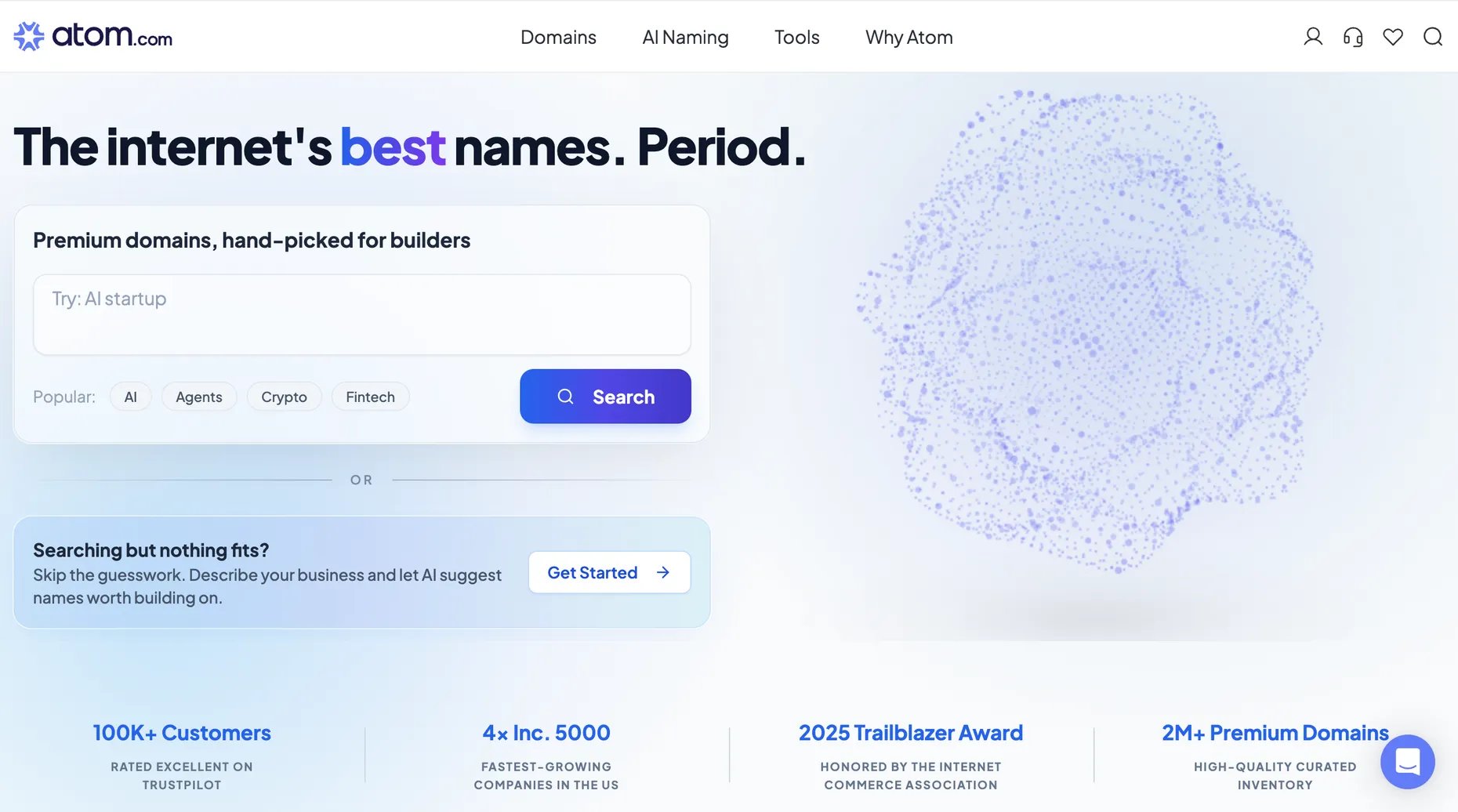 Atom domain marketplace homepage