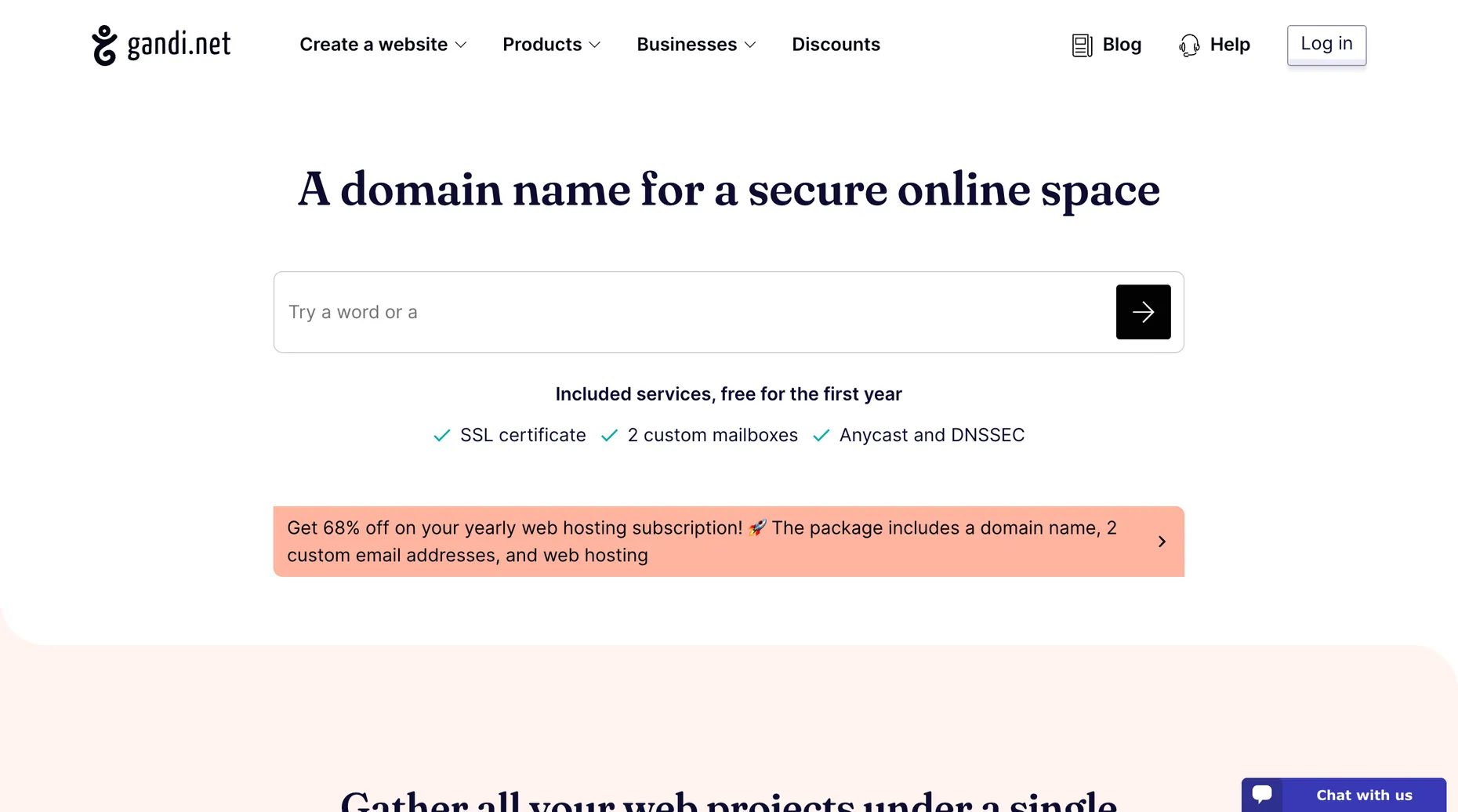 Gandi.net domain names and hosting homepage