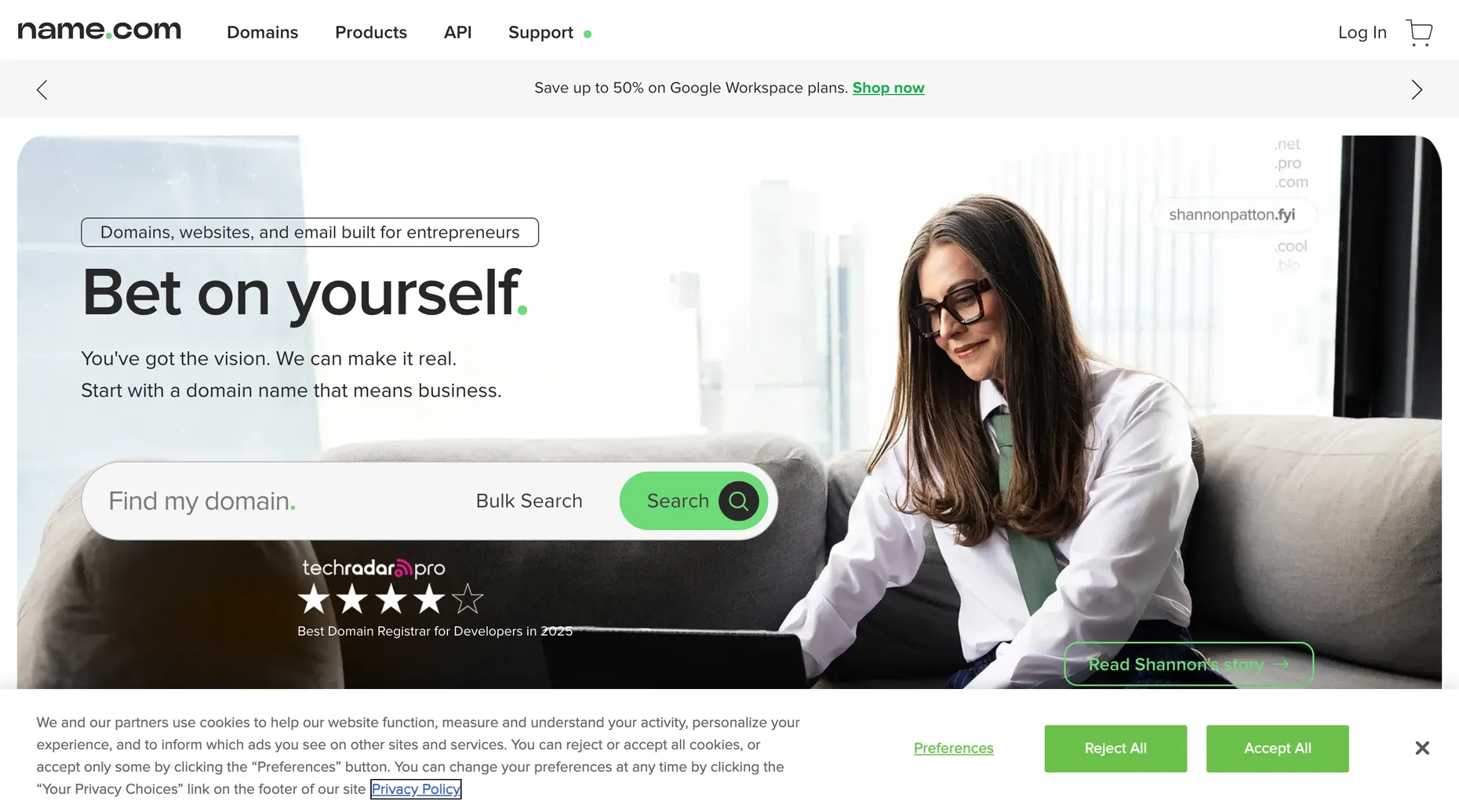 Name.com domain names and hosting homepage