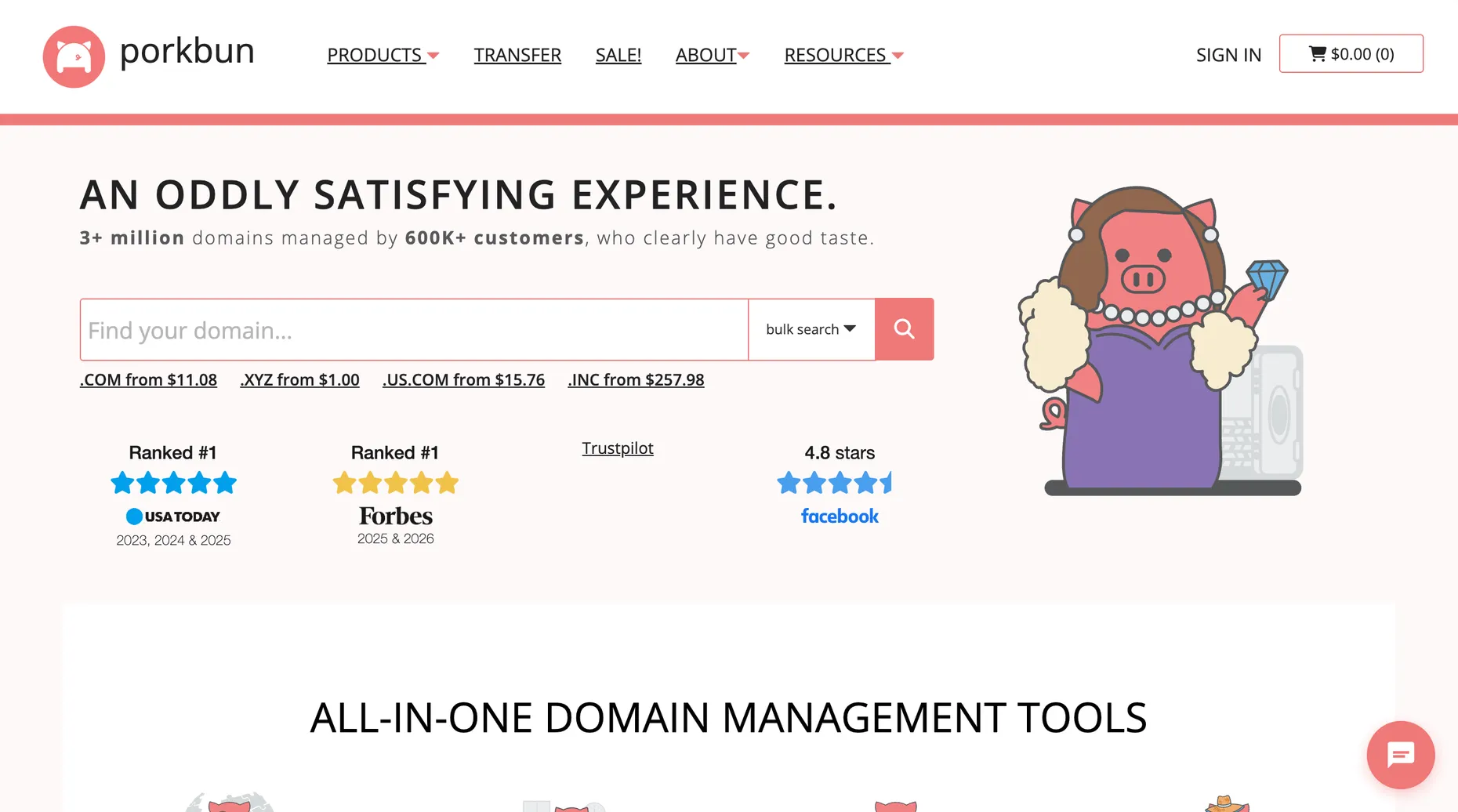 Porkbun domain registrar homepage