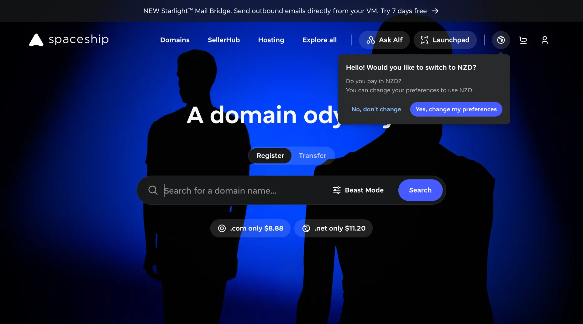 Spaceship domain registrar homepage