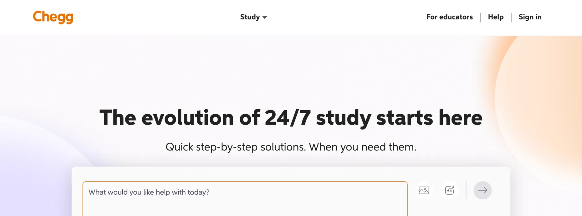 Chegg homepage in 2026 pivoting to AI-supported 24/7 study, no longer hiring Q&A experts