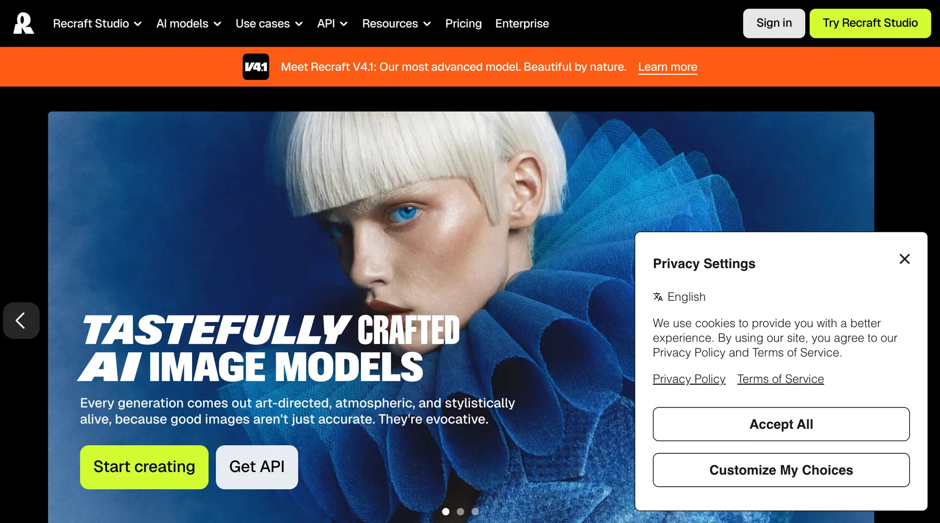 Recraft AI design tool homepage