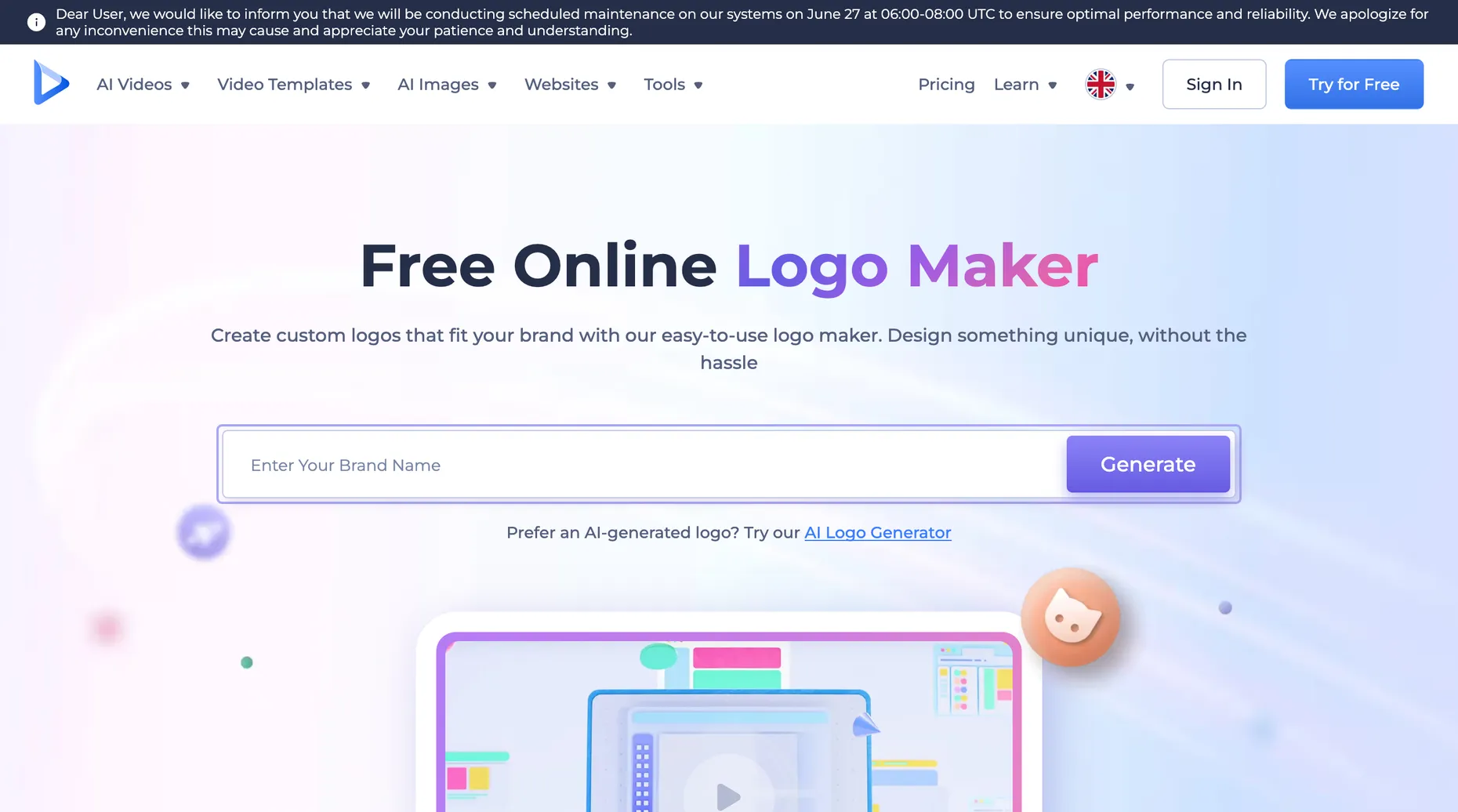 Renderforest logo maker page showing logo templates