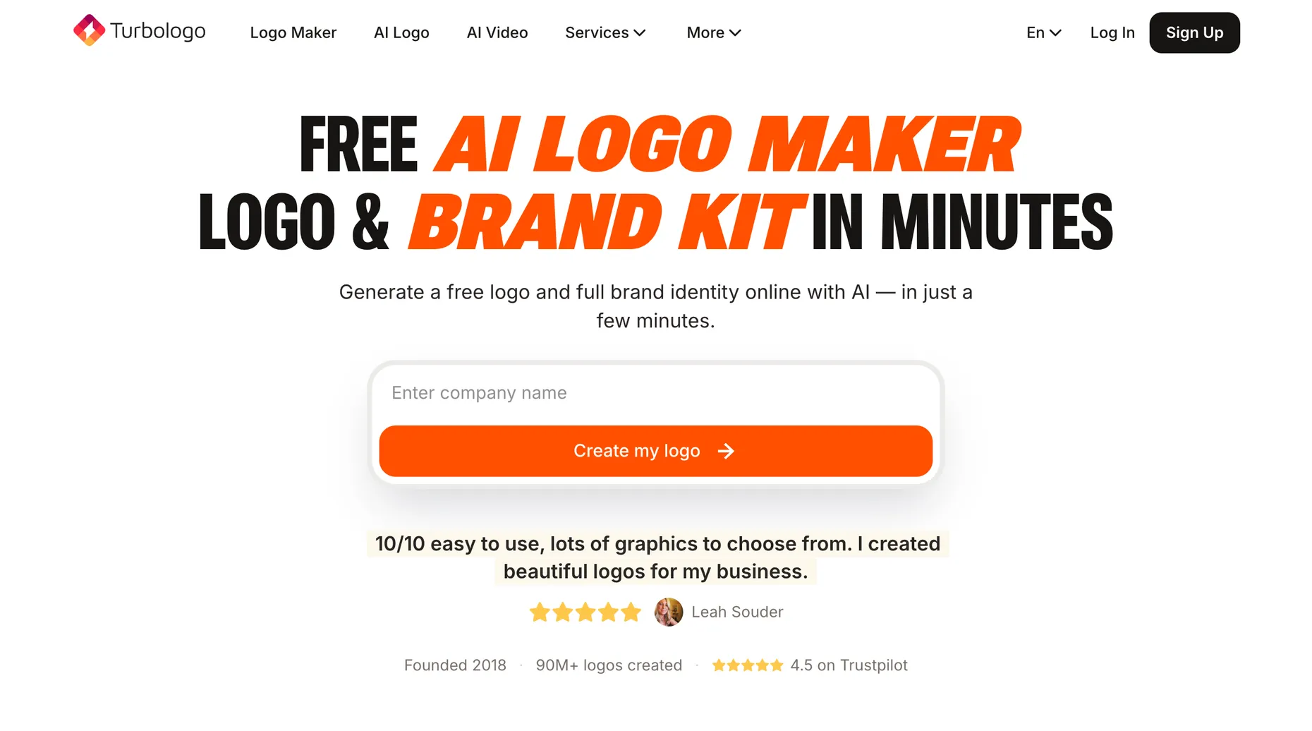 Turbologo free AI logo maker homepage