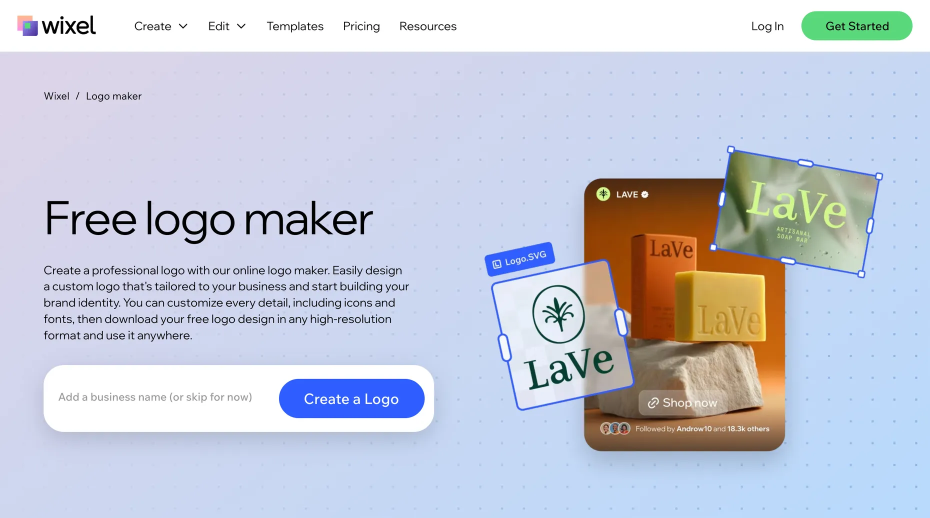 Wix Logo Maker page for creating a professional logo