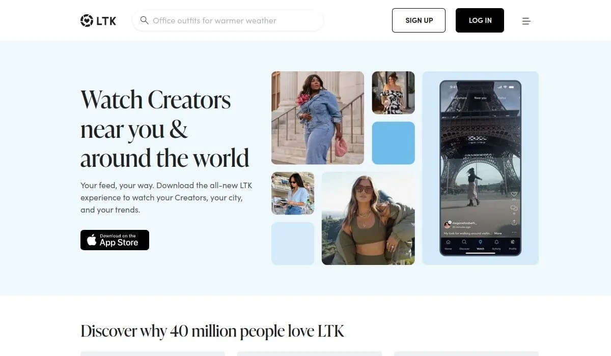 LTK (formerly RewardStyle) homepage, the leading affiliate platform for fashion creators