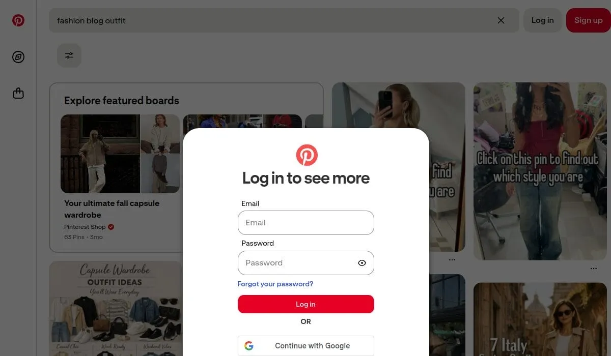 Pinterest search results for fashion blog outfit ideas, a long-term traffic source for fashion blogs