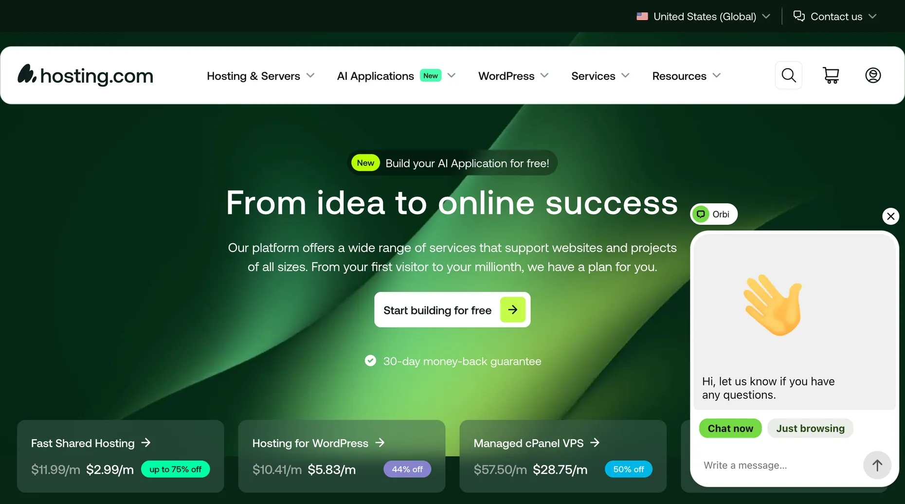 hosting.com homepage advertising 20x speeds, the rebrand of A2 Hosting