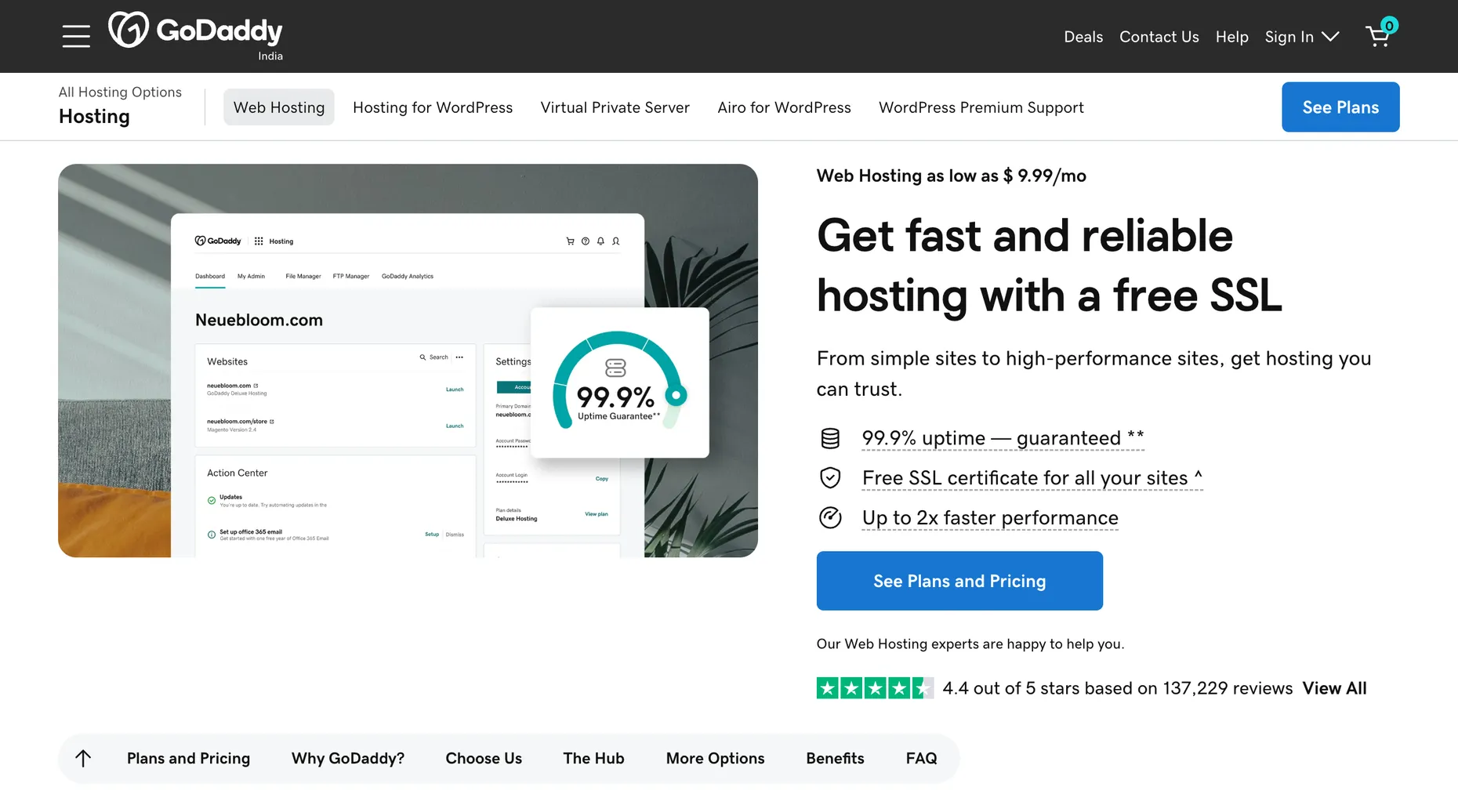 GoDaddy web hosting page