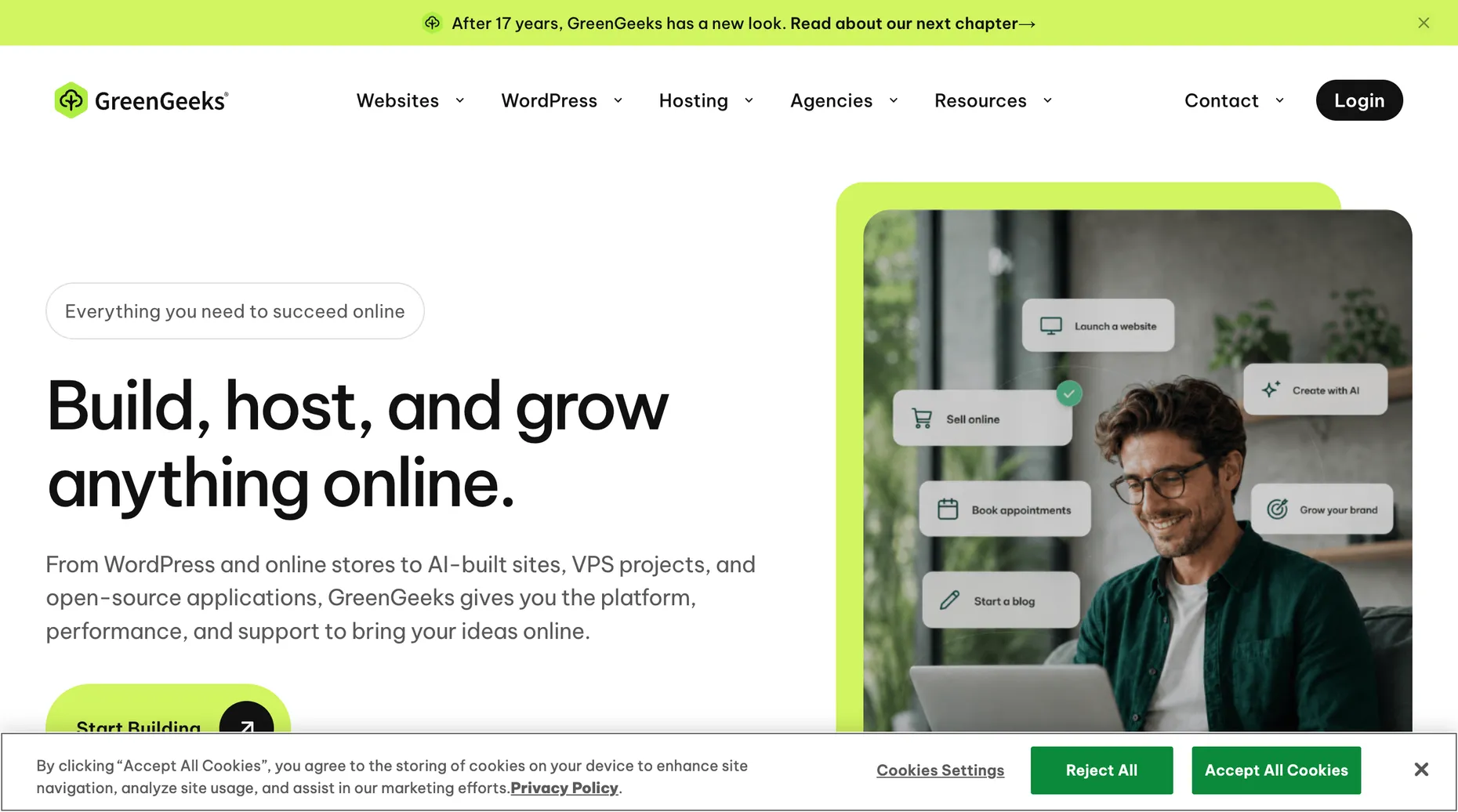 GreenGeeks fast, scalable and eco-friendly web hosting homepage