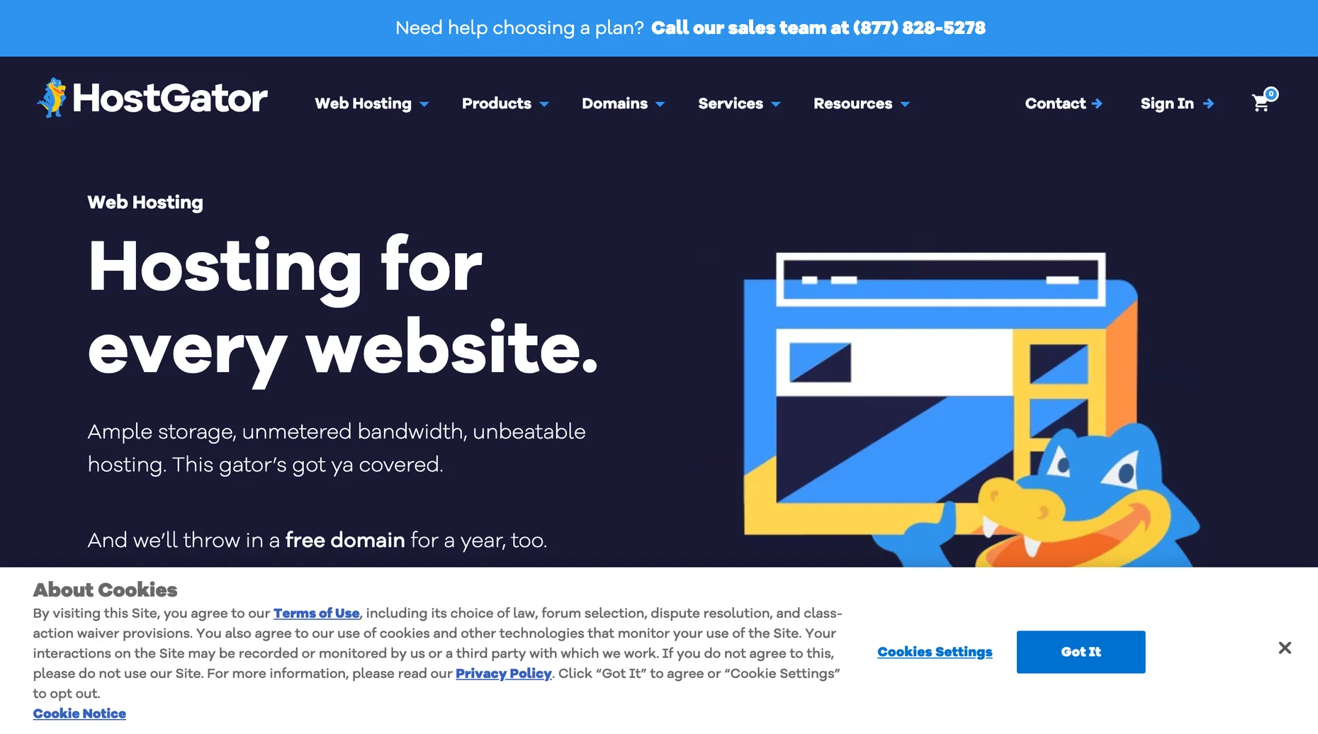 HostGator shared web hosting page