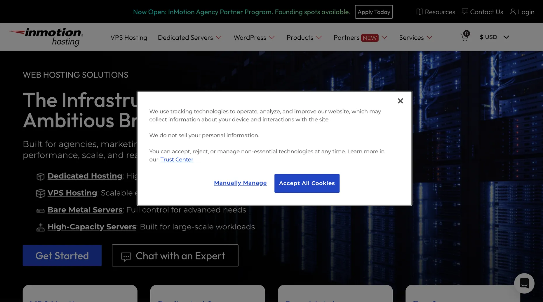 InMotion Hosting homepage for web hosting, VPS and dedicated servers