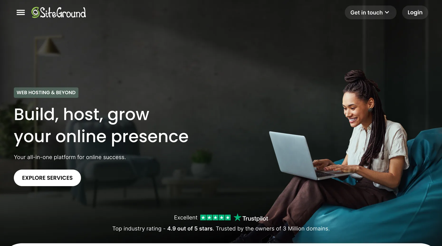 SiteGround web hosting homepage