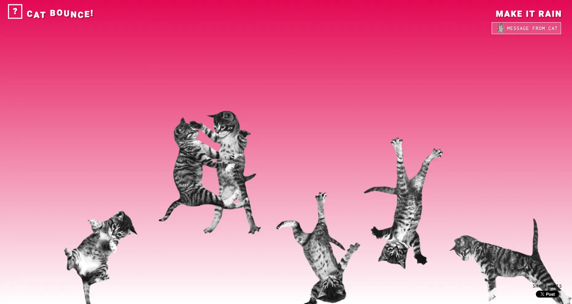 Cat Bounce showing cartoon cats falling and bouncing across a pink-to-white page