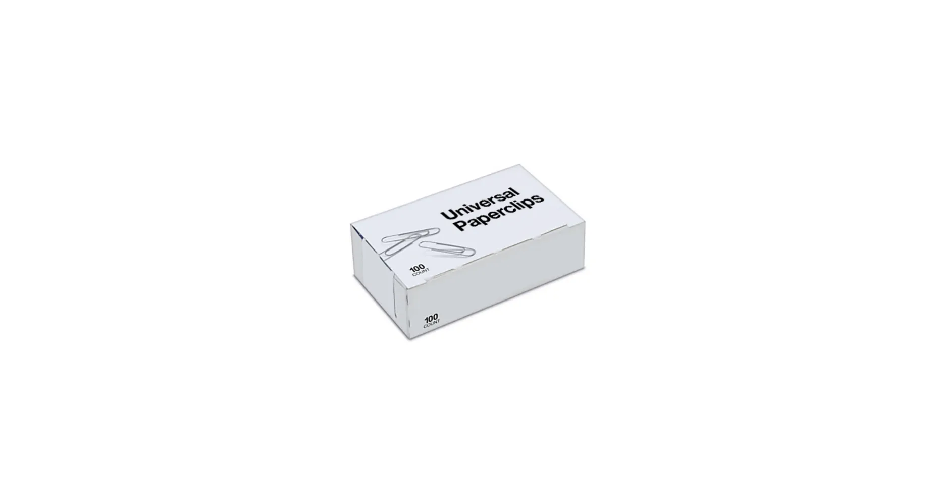 Universal Paperclips opening screen showing a plain box of paperclips labelled Universal Paperclips