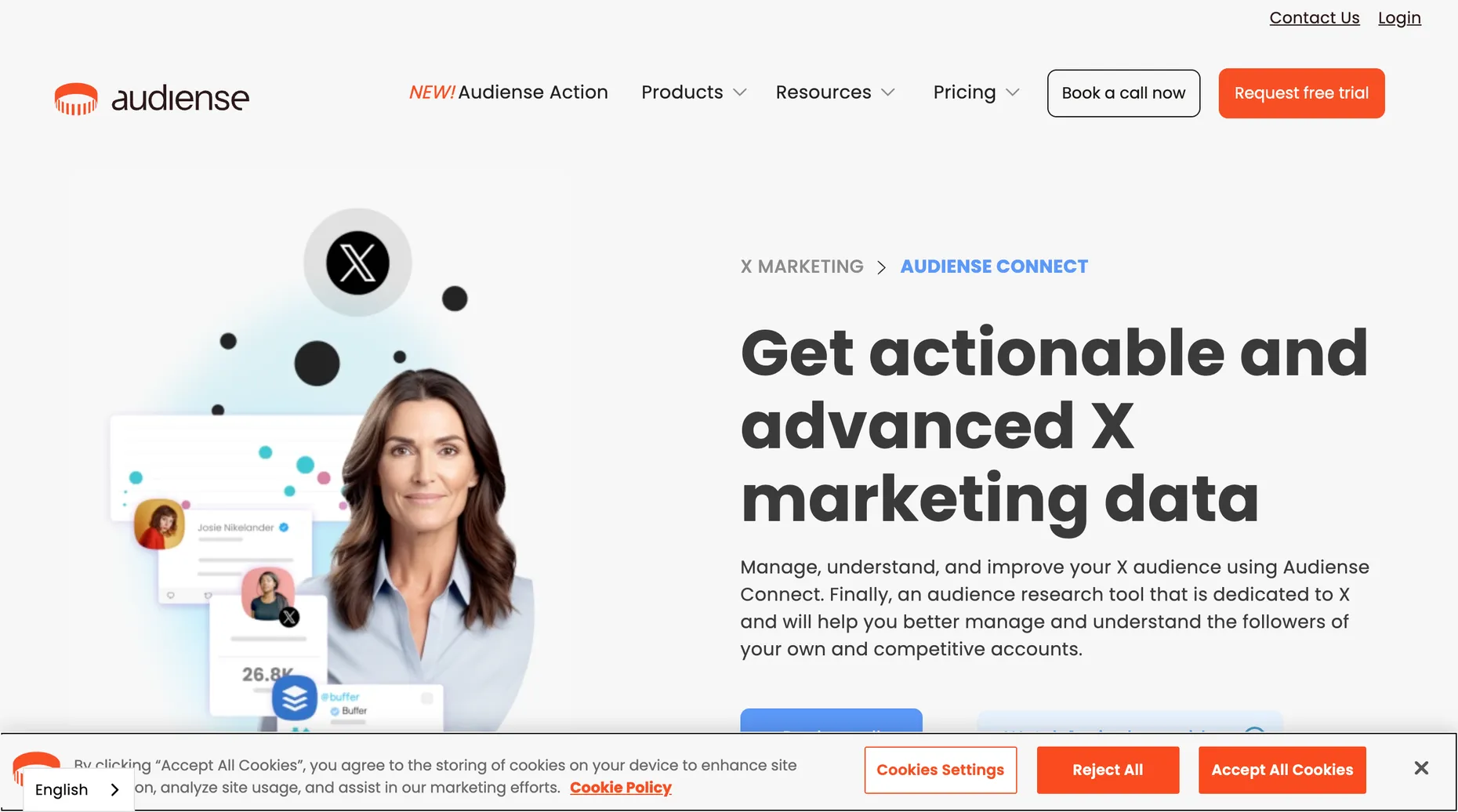 Audiense Connect product page offering advanced X (Twitter) marketing and audience data