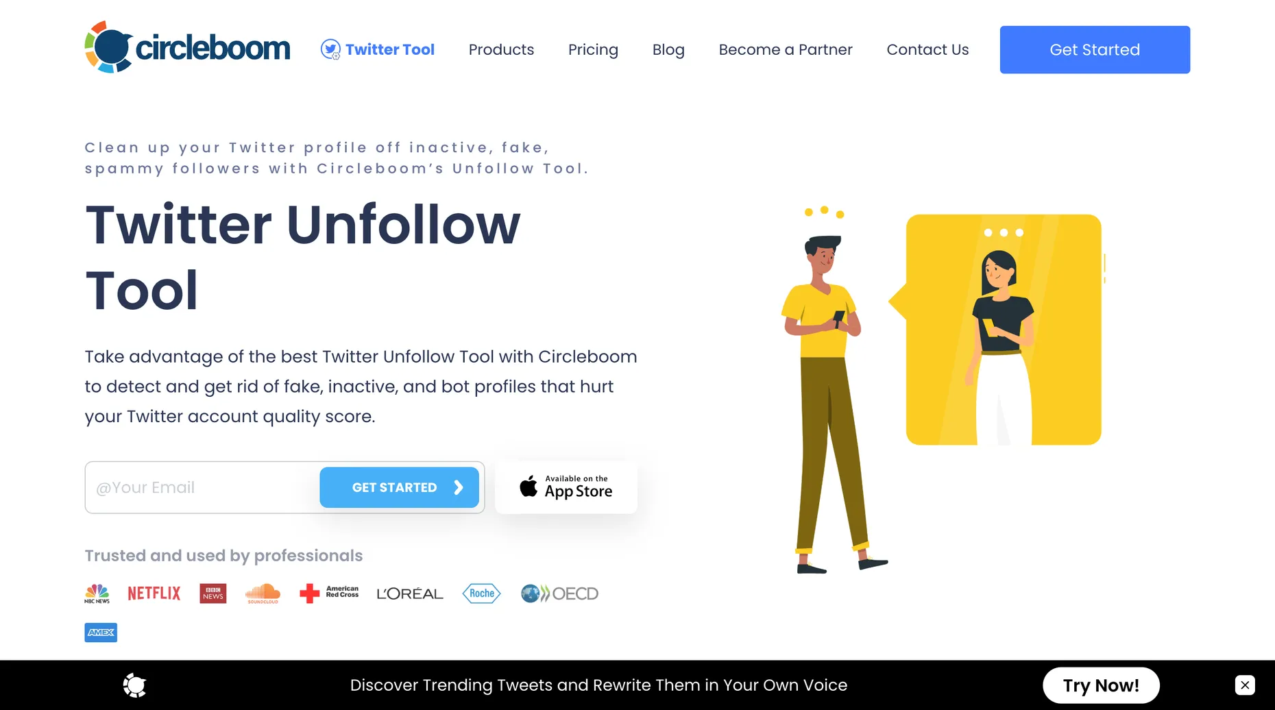 Circleboom Twitter Unfollow Tool page for cleaning inactive, fake and non-follower accounts on X