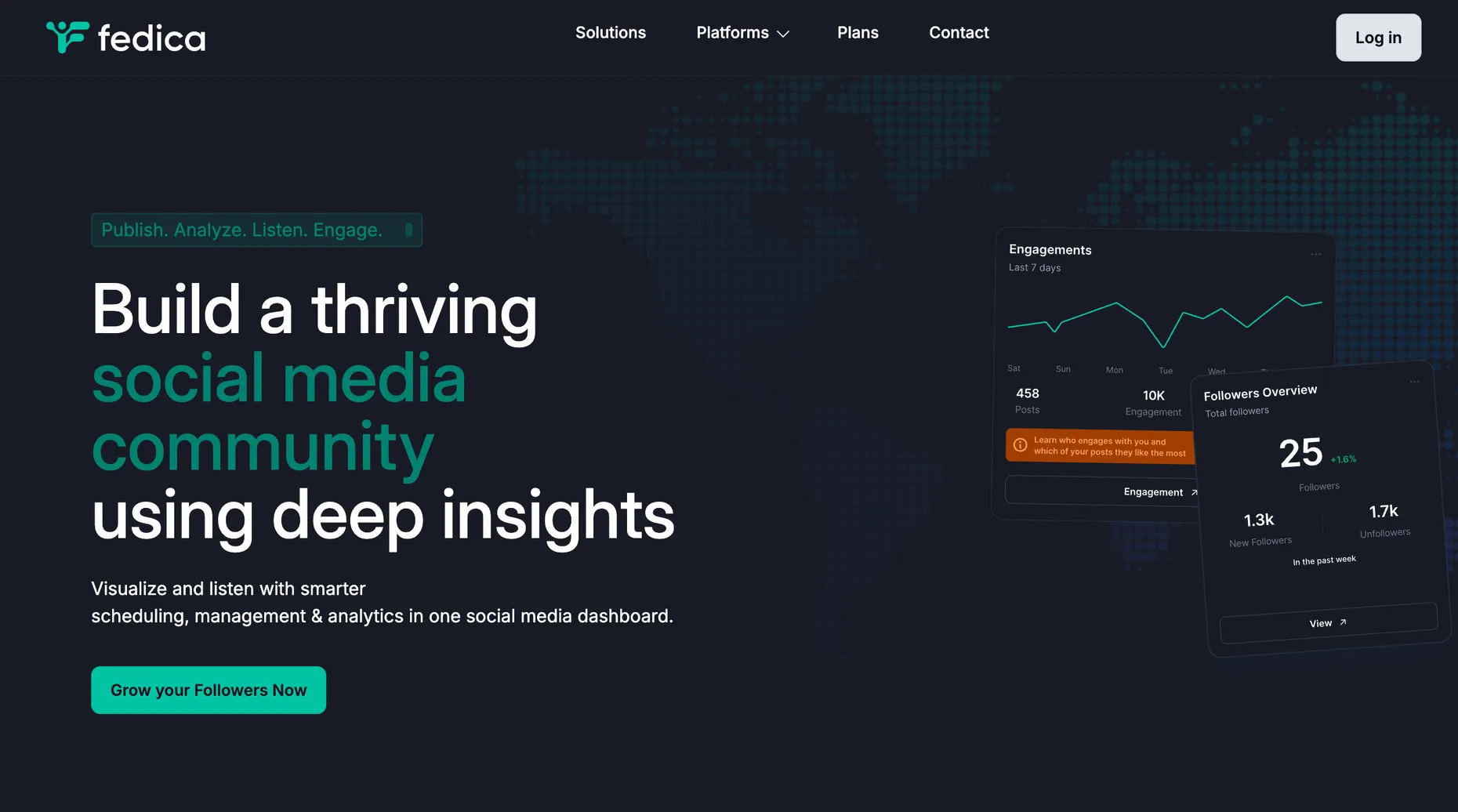 Fedica dashboard showing a followers overview with new follower and unfollower counts for X