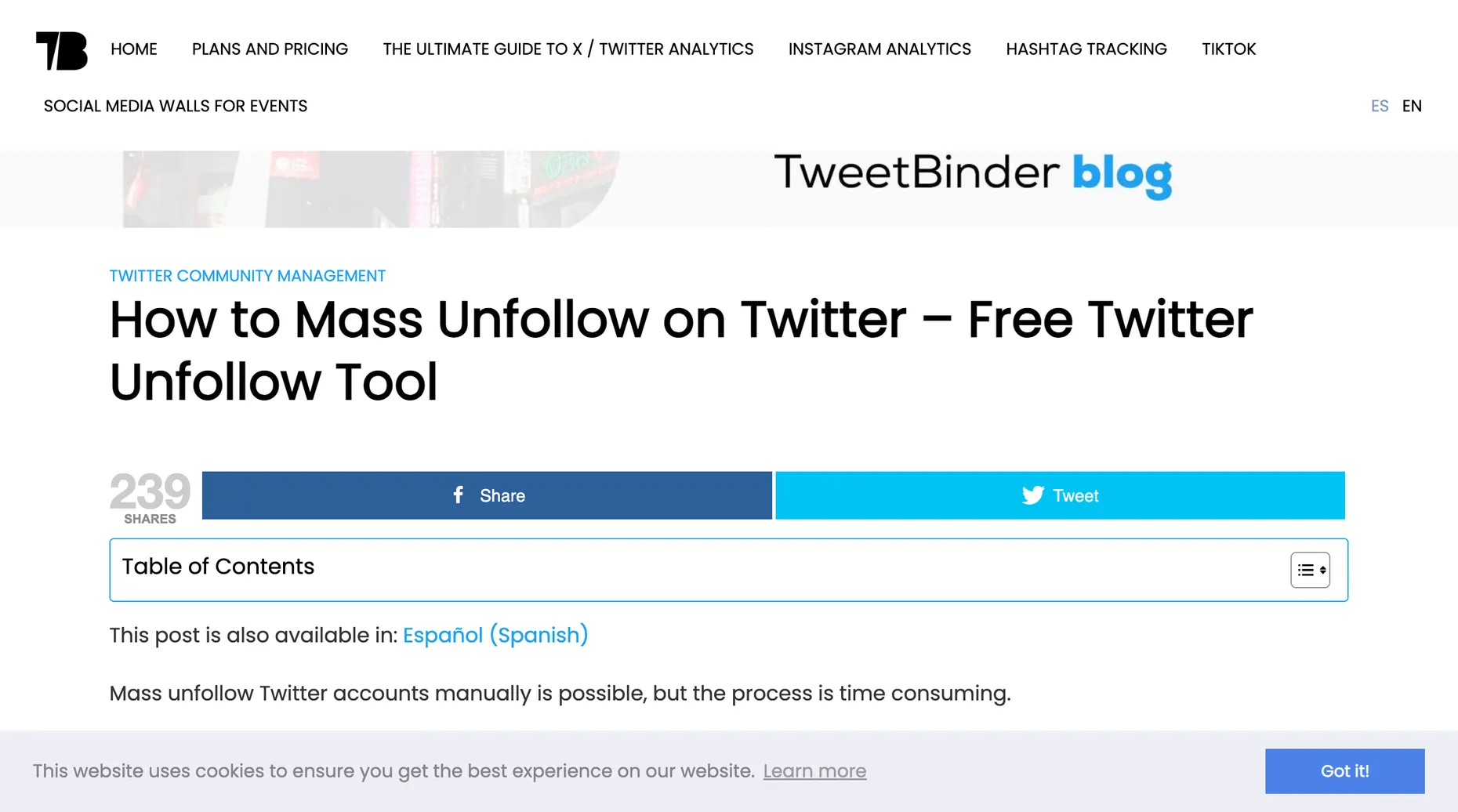 Tweetbinder's free Twitter mass unfollow tool guide page